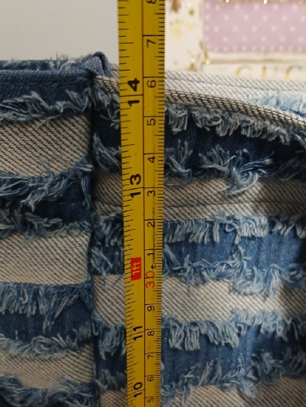 New! Striped Blue Denim Frayed Tote Bag - NWT - Picture 8 of 10